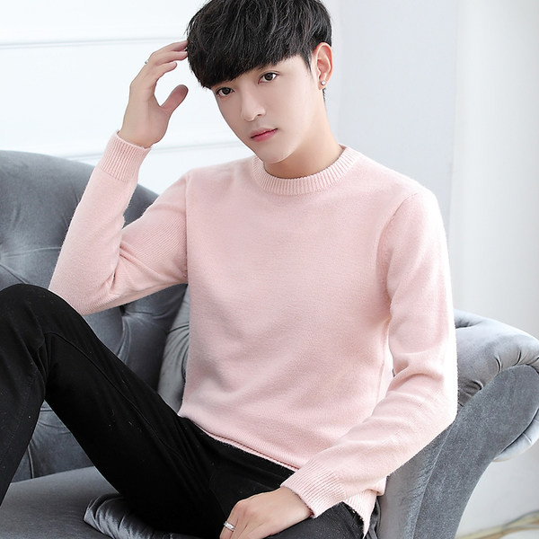 Jednobojni zimski džemper dugih rukava za muškarce