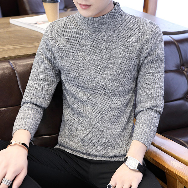 Ziemas vīriešu džemperis ar apdruku un polo apkakli