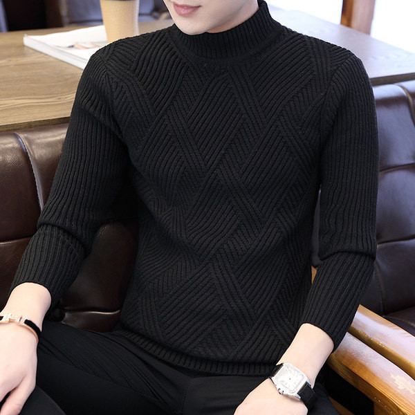 Ziemas vīriešu džemperis ar apdruku un polo apkakli