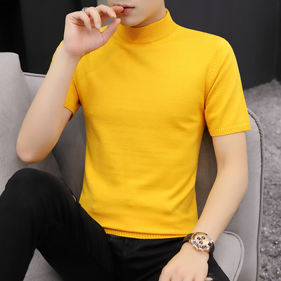 Εφαρμοσμένο ανδρικό πουλόβερ με γιακά πόλο και κοντό μανίκι