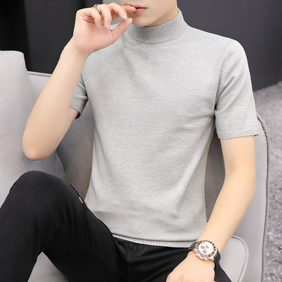 Εφαρμοσμένο ανδρικό πουλόβερ με γιακά πόλο και κοντό μανίκι