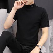 Laisvalaikio vyriškas megztinis trumpomis rankovėmis su apykakle