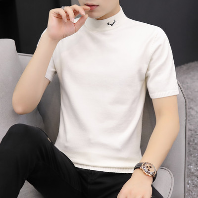 Laisvalaikio vyriškas megztinis trumpomis rankovėmis su apykakle