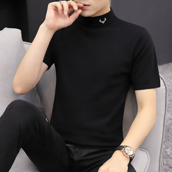 Laisvalaikio vyriškas megztinis trumpomis rankovėmis su apykakle