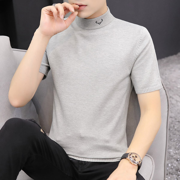 Laisvalaikio vyriškas megztinis trumpomis rankovėmis su apykakle