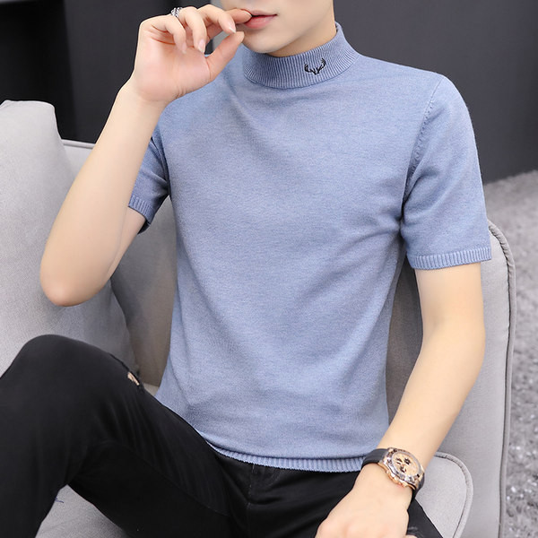 Laisvalaikio vyriškas megztinis trumpomis rankovėmis su apykakle