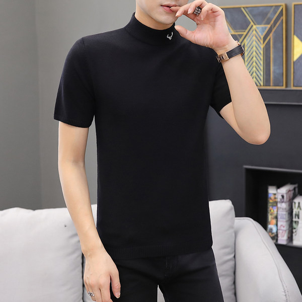 Laisvalaikio vyriškas megztinis trumpomis rankovėmis su apykakle