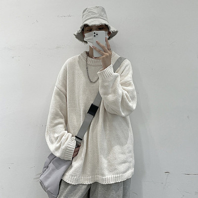 Vīriešu vienkrāsains džemperis plats raksts