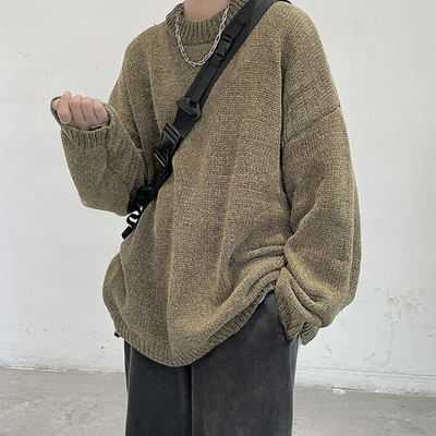 Vīriešu vienkrāsains džemperis plats raksts