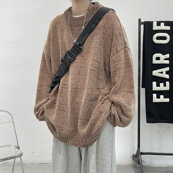 Vīriešu vienkrāsains džemperis plats raksts