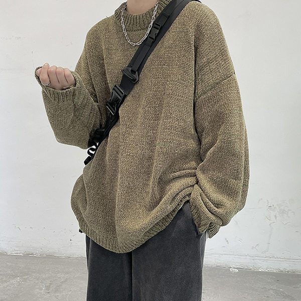 Vīriešu vienkrāsains džemperis plats raksts