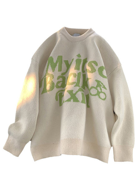 Brīvs vīriešu džemperis ar ovālu kakla izgriezumu un izšūtiem uzrakstiem