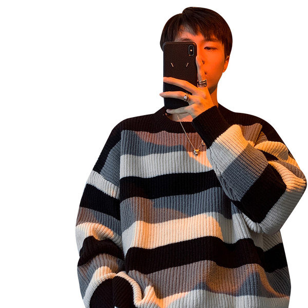 Vīriešu svītraina džempera plats raksts