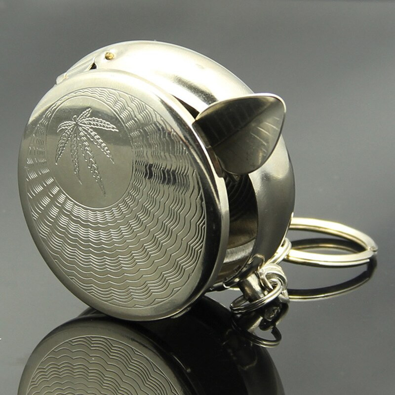 1 gab Mini cigarešu pelnu trauks ar atslēgu piekariņu smēķēšanas piederumiem nerūsējošā tērauda pārnēsājami apaļas formas sudraba cigarešu piederumi