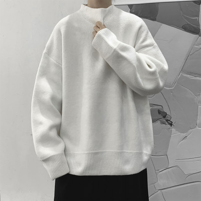 Vienkrāsains vīriešu džemperis ar polo apkakli