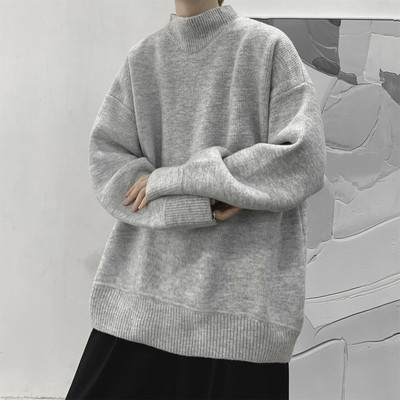 Vienkrāsains vīriešu džemperis ar polo apkakli