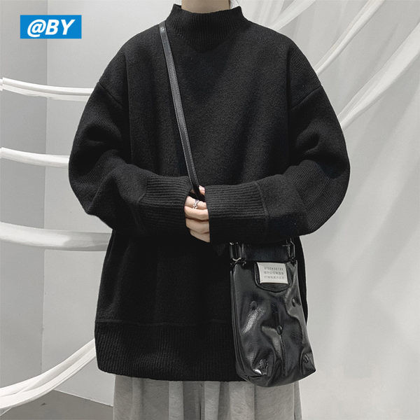 Vienkrāsains vīriešu džemperis ar polo apkakli