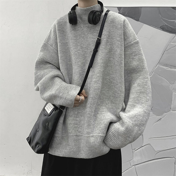 Vienkrāsains vīriešu džemperis ar polo apkakli