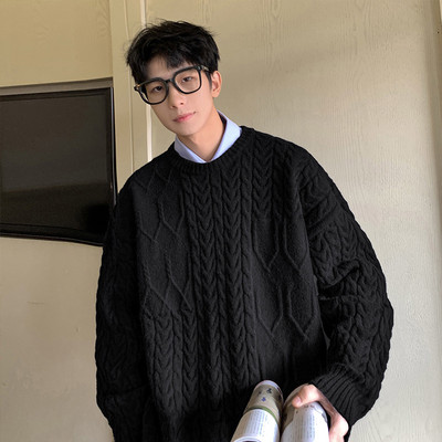 Ανδρικό πουλόβερ - φαρδύ μοντέλο με ανάγλυφο πλέξιμο