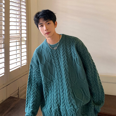 Ανδρικό πουλόβερ - φαρδύ μοντέλο με ανάγλυφο πλέξιμο