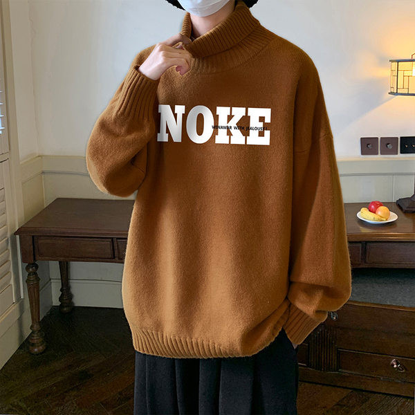 Ziemas vīriešu džemperis ar polo apkakli un uzrakstu