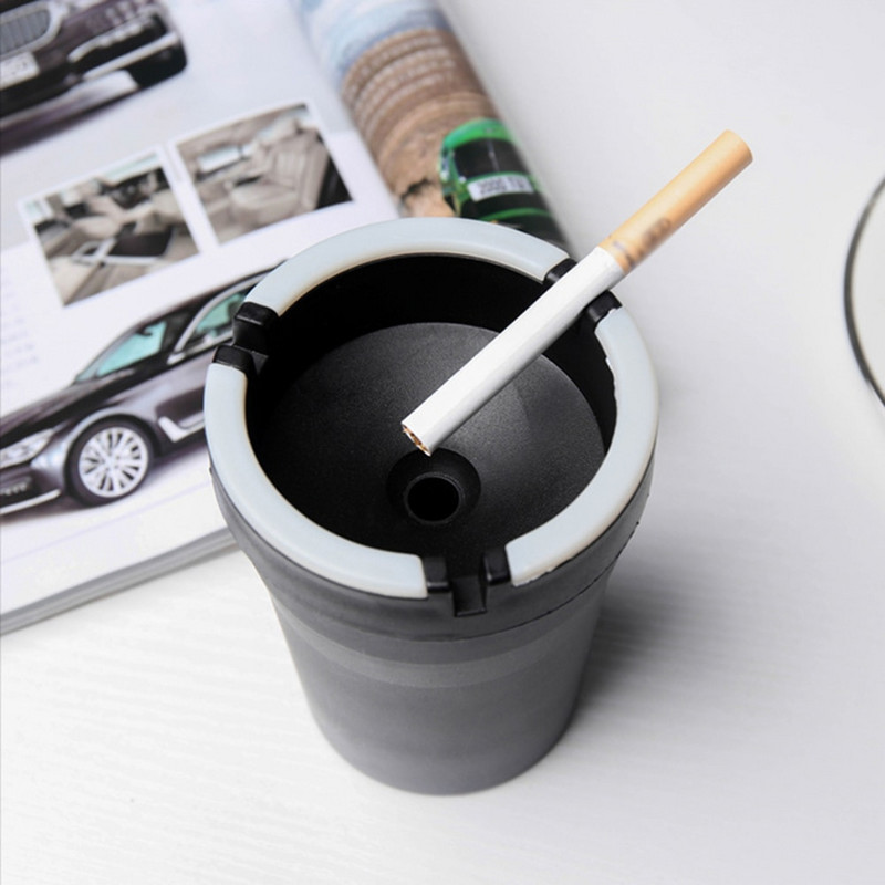 Kvēlojošs nakts gaismas auto pelnu trauks, automātiskais cigarešu pelnu turētājs automašīnas aksesuāri (melns)