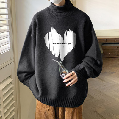 Ανδρικό φαρδύ πουλόβερ μοντέλο με γιακά και στάμπα πόλο