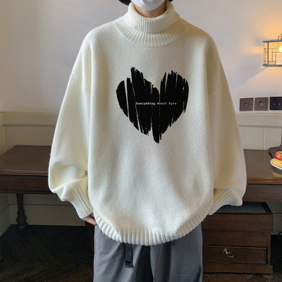 Ανδρικό φαρδύ πουλόβερ μοντέλο με γιακά και στάμπα πόλο