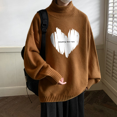 Ανδρικό φαρδύ πουλόβερ μοντέλο με γιακά και στάμπα πόλο