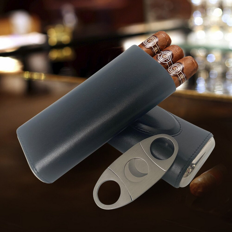 Augstas kvalitātes 3 pirkstu mitrinātāju pārnēsājams cigāru kastes brūns cigāru ādas futrālis ar cigāru griezēju