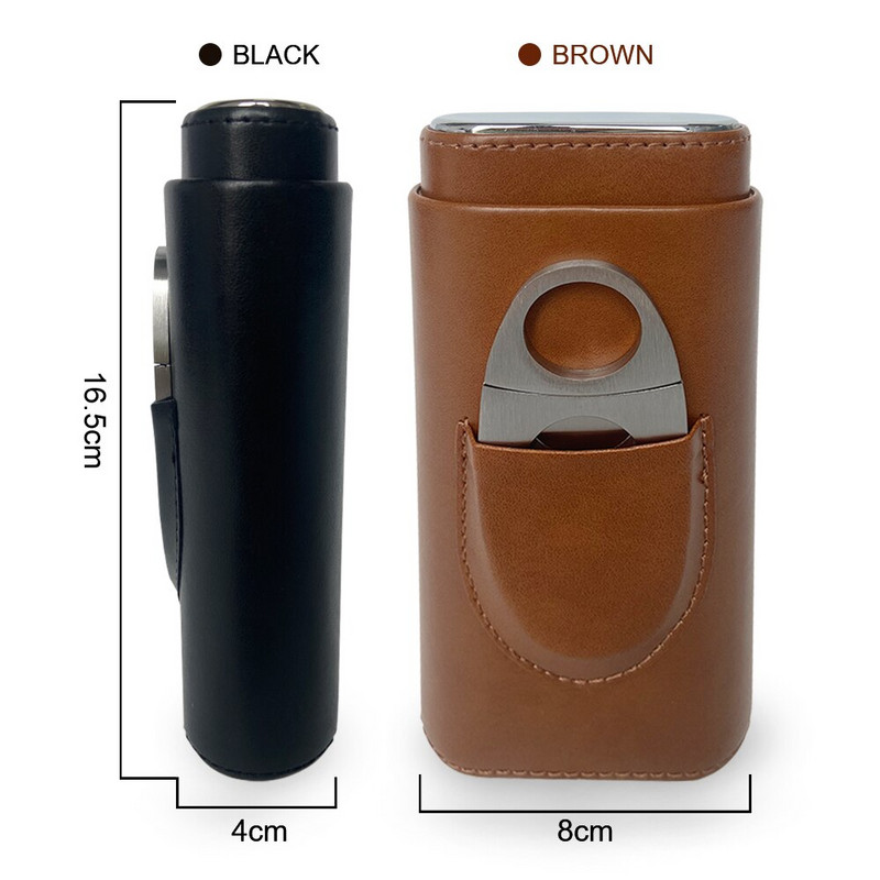 Augstas kvalitātes 3 pirkstu mitrinātāju pārnēsājams cigāru kastes brūns cigāru ādas futrālis ar cigāru griezēju