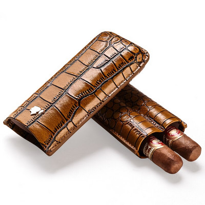 Cow Leather Cigar Case Hold 2 Choiba Cigars Portable Travel Humidor Case Hand Made Cigar Case Smoking Accessories With Gift Box