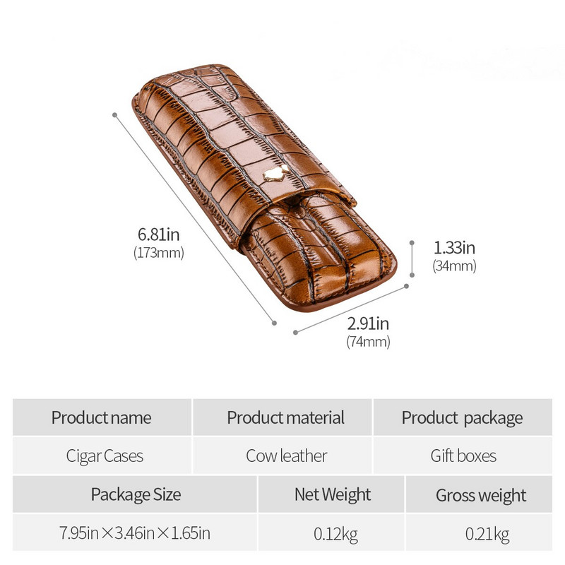 Govs ādas cigāru futrālis, 2 Choiba cigāru pārnēsājamais ceļojumu Humidor futrālis, rokām izgatavots cigāru futrālis, smēķēšanas piederumi ar dāvanu kastīti