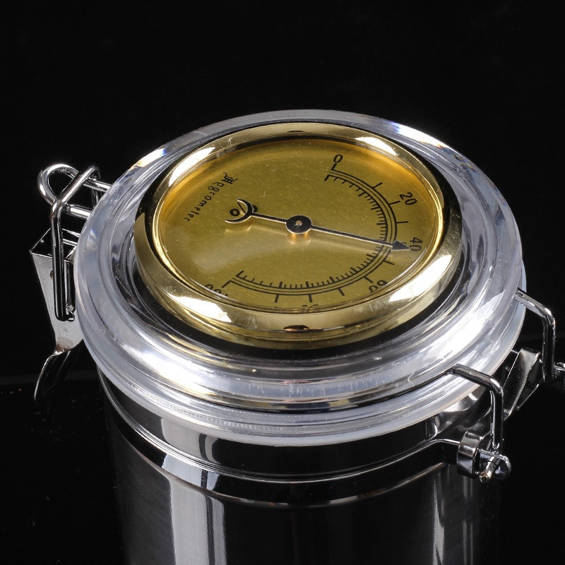 Tabako stiklainis cigarų drėkintuvas nerūdijančio plieno drėkinamasis konteineris cigarų taobakui integruotas apvalus higrometras