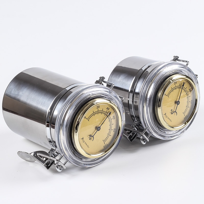 Tabako stiklainis cigarų drėkintuvas nerūdijančio plieno drėkinamasis konteineris cigarų taobakui integruotas apvalus higrometras