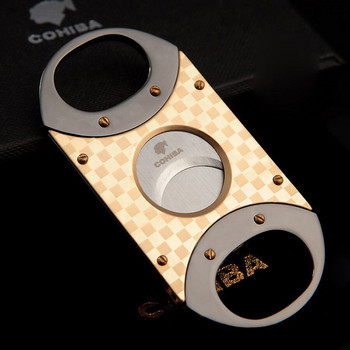 COHIBA διπλές λεπίδες από ανοξείδωτο ατσάλι Χρυσό ασήμι P Grid Cutter Pocket Gadgets Zigarre Cutter Knife Cuban Cigars Scissors