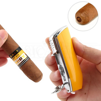 Метална ветроустойчива джобна запалка 3 запалки със син пламък за пури с перфоратор Резачка за пури