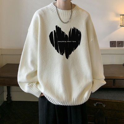 Ανδρικό πουλόβερ με οβάλ λαιμόκοψη και στάμπα