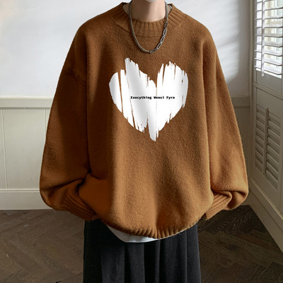 Ανδρικό πουλόβερ με οβάλ λαιμόκοψη και στάμπα