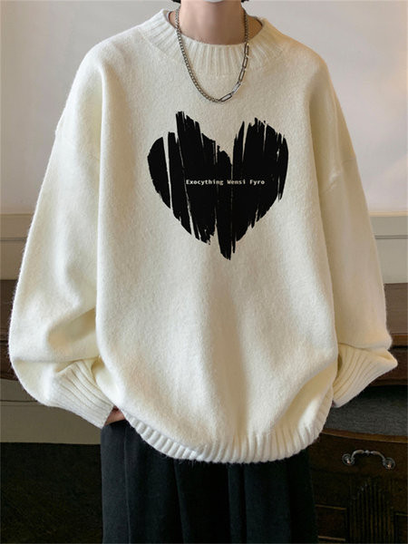 Ανδρικό πουλόβερ με οβάλ λαιμόκοψη και στάμπα