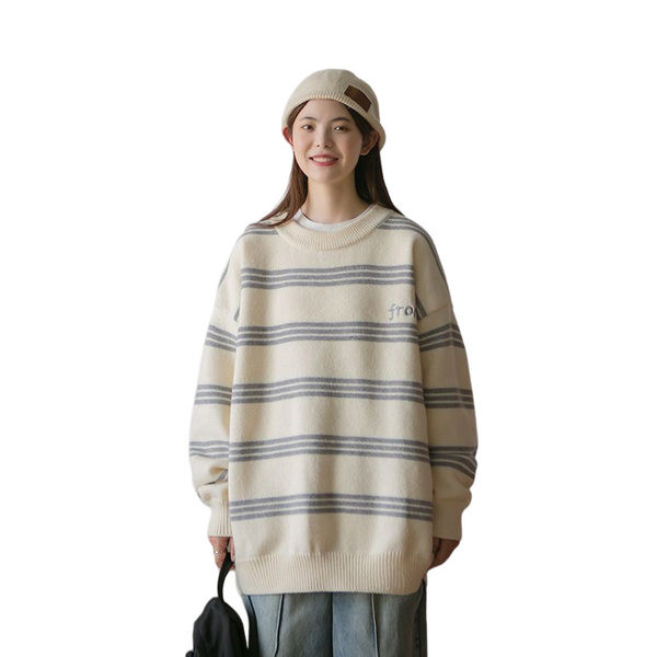 Vīriešu ikdienas džemperis ar svītrainu kakla izgriezumu