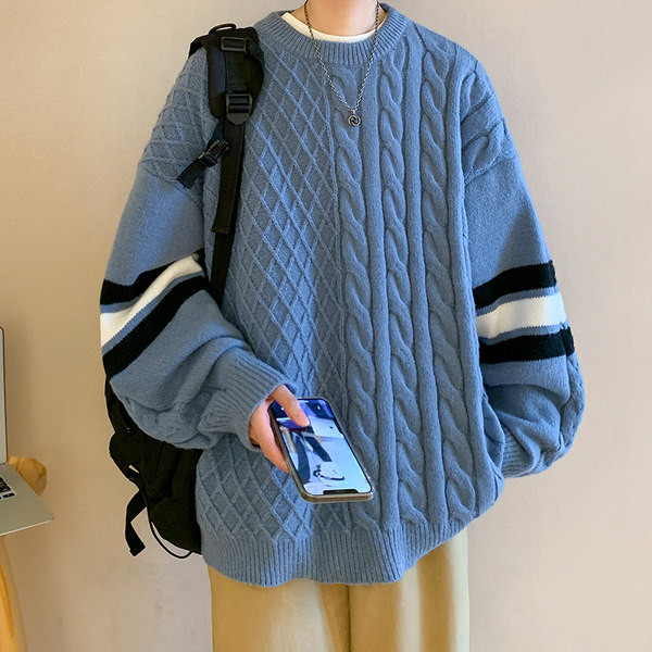 Pleteni muški pulover s okruglim izrezom - široki model