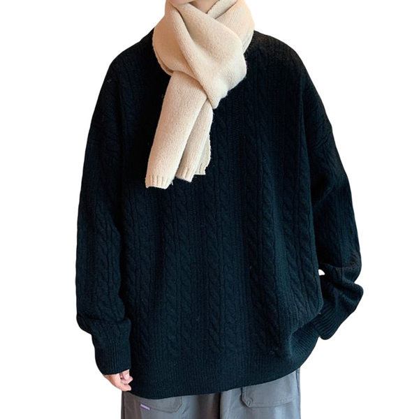 Adīts vīriešu džemperis ar ovālu kakla izgriezumu - plats modelis