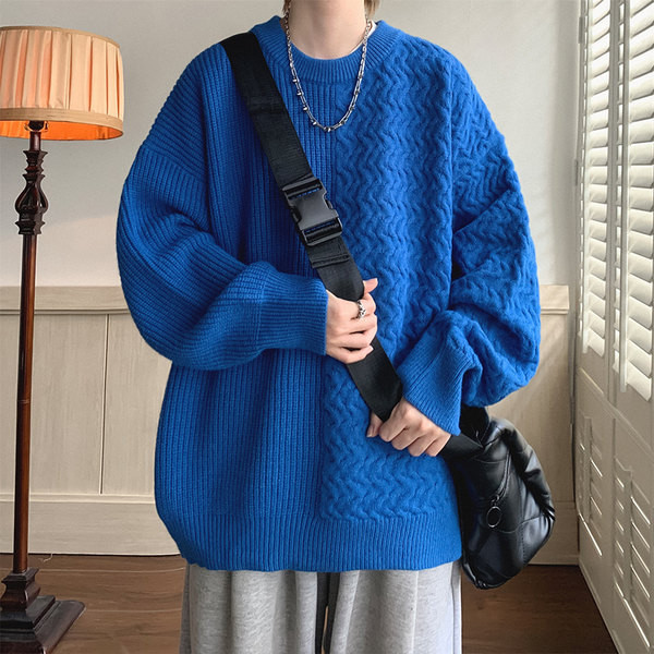 Adīts vīriešu džemperis ar apaļu kakla izgriezumu - vairākas krāsas