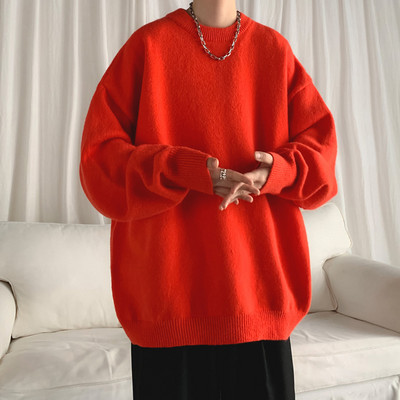 Ikdienas vīriešu džemperis ar apaļu apkakli - plats modelis