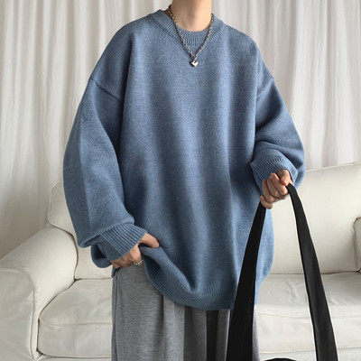 Ikdienas vīriešu džemperis ar apaļu apkakli - plats modelis