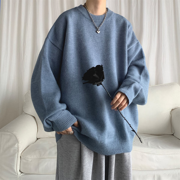 Ikdienas vīriešu džemperis ar apaļu apkakli - plats modelis