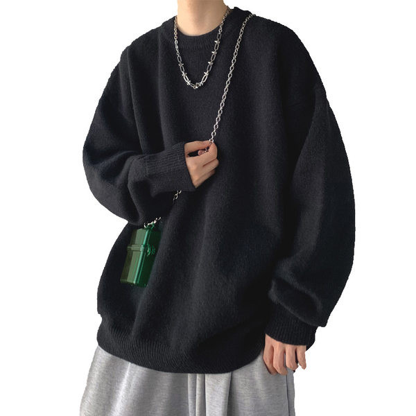 Ikdienas vīriešu džemperis ar apaļu apkakli - plats modelis