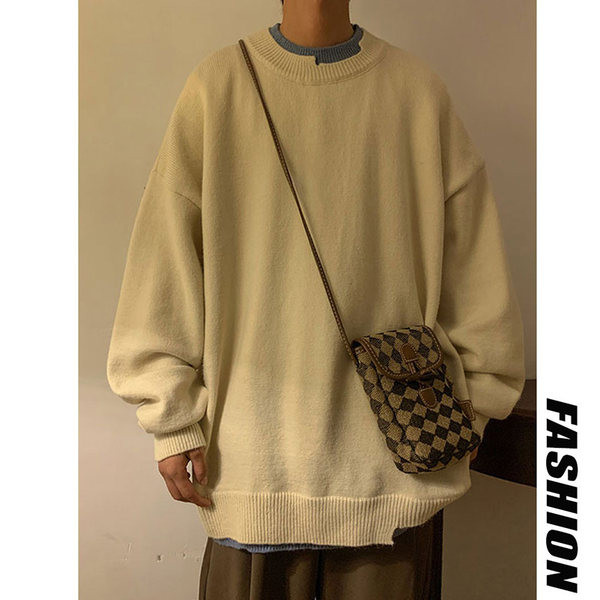 Vienkrāsains vīriešu džemperis ar apaļu apkakli