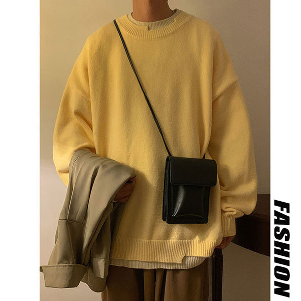 Vienkrāsains vīriešu džemperis ar apaļu apkakli